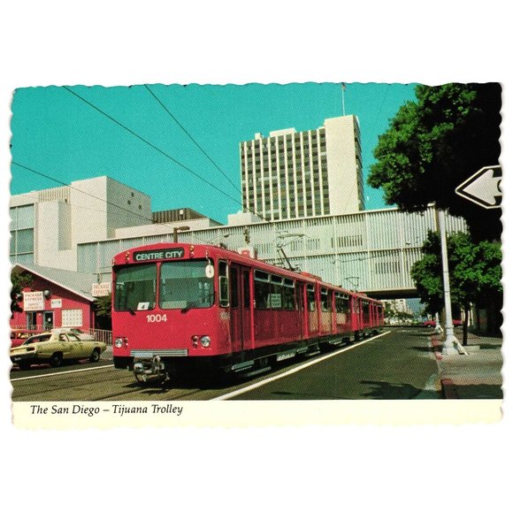 Vintage Postcard New San Diego Tijuana Trolley MG 399 Boarder Travel USA Mexico - Picture 1 of 2